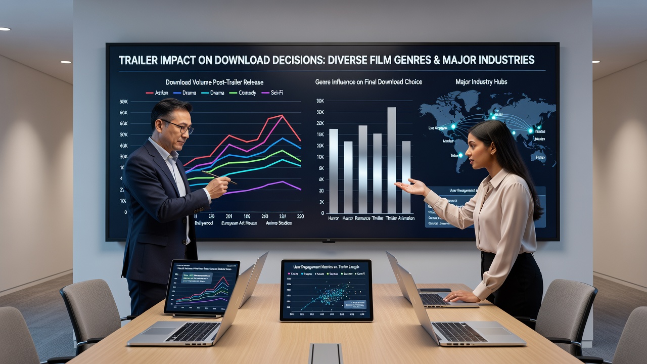 Data visualization showing trailer views versus download conversions by genre