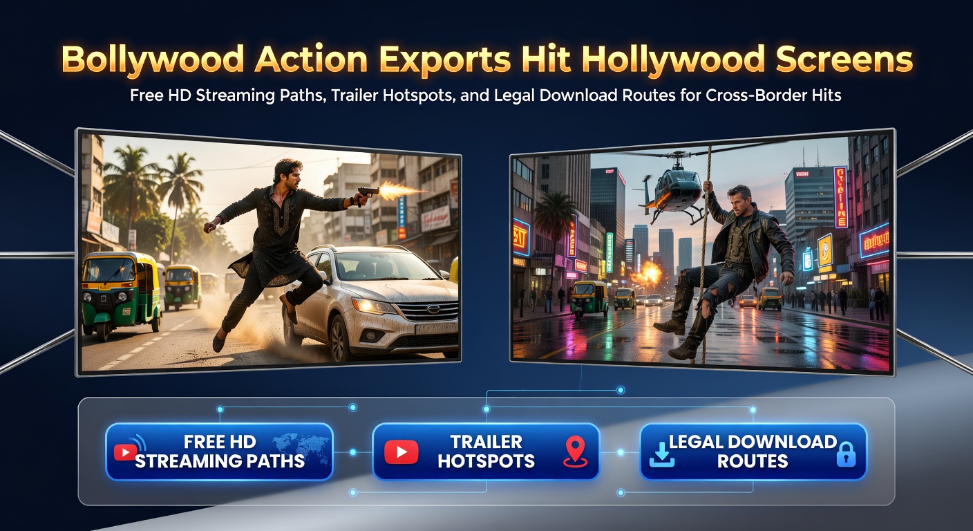 Dynamic Bollywood action sequence with high-kicks and explosions blending Indian flair with global appeal