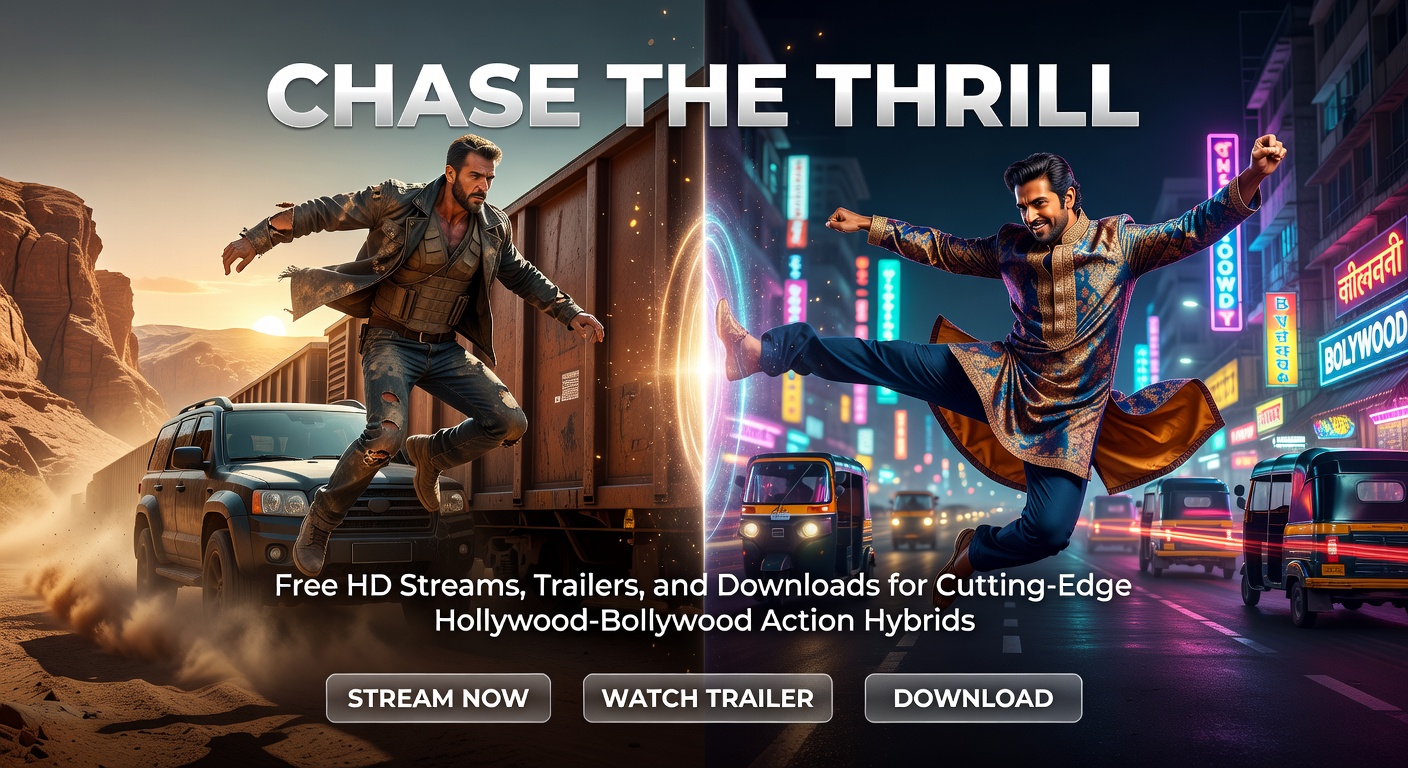 Dynamic scene from a Hollywood-Bollywood action hybrid film showcasing explosive stunts and cultural fusion in high-definition visuals