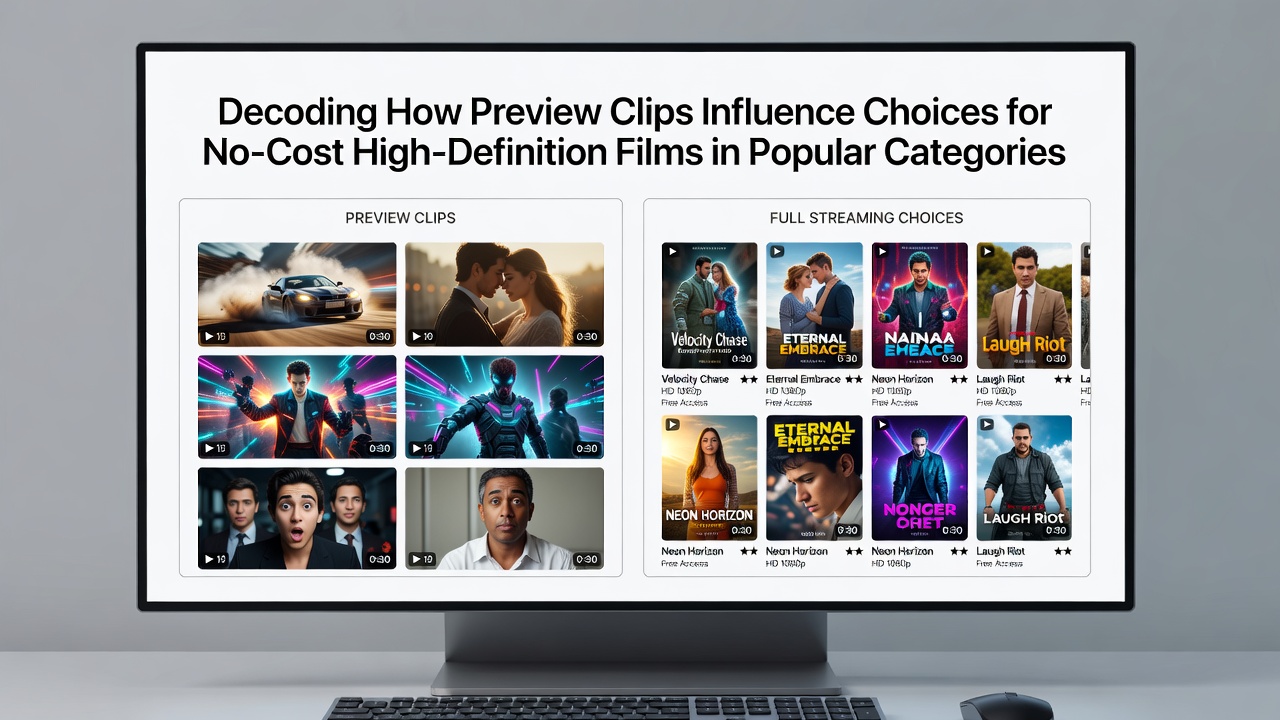 Audience members reviewing trailer options for no-cost HD films