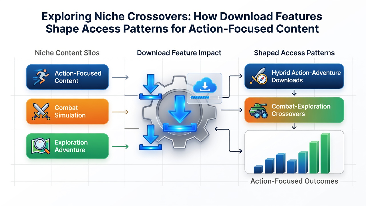 Diverse international action movie thumbnails with visible download buttons and crossover genre tags