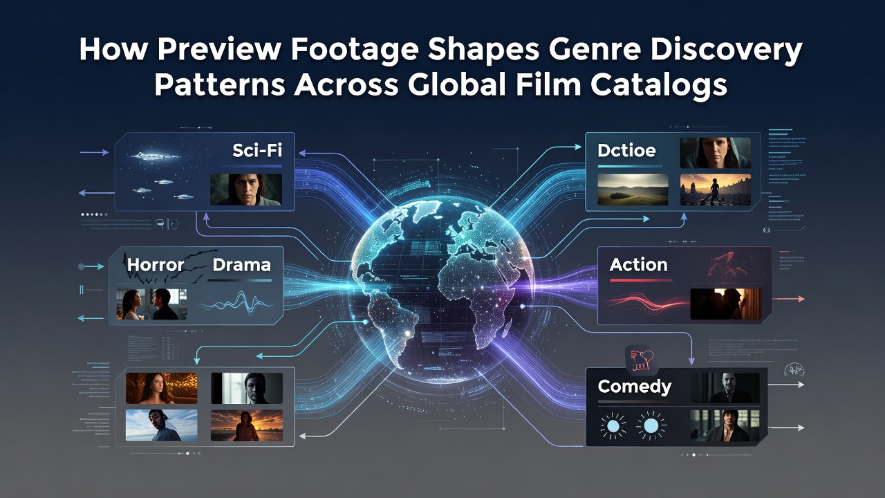 Preview footage displayed on multiple global streaming interfaces showing diverse film genres