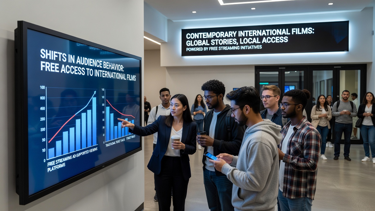 Promotional content for international films displayed on various free access digital interfaces