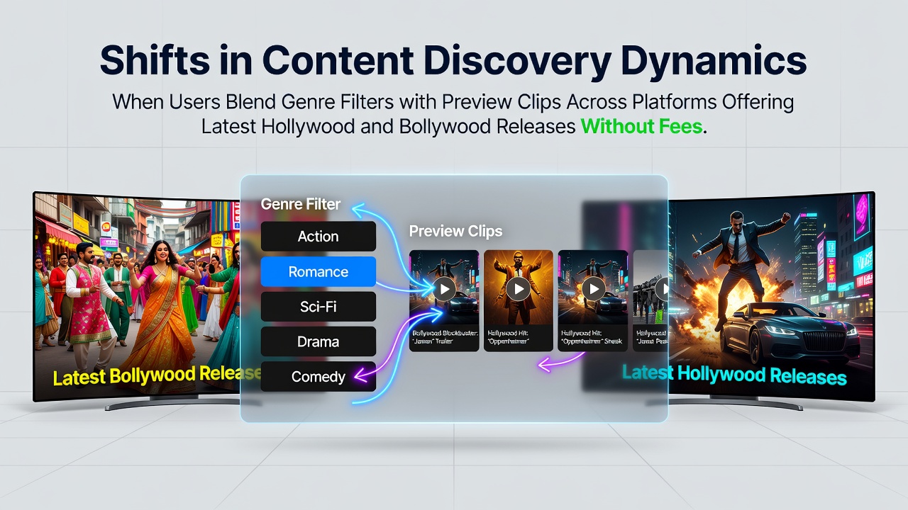 Users interacting with genre filters and preview clips on free streaming platforms
