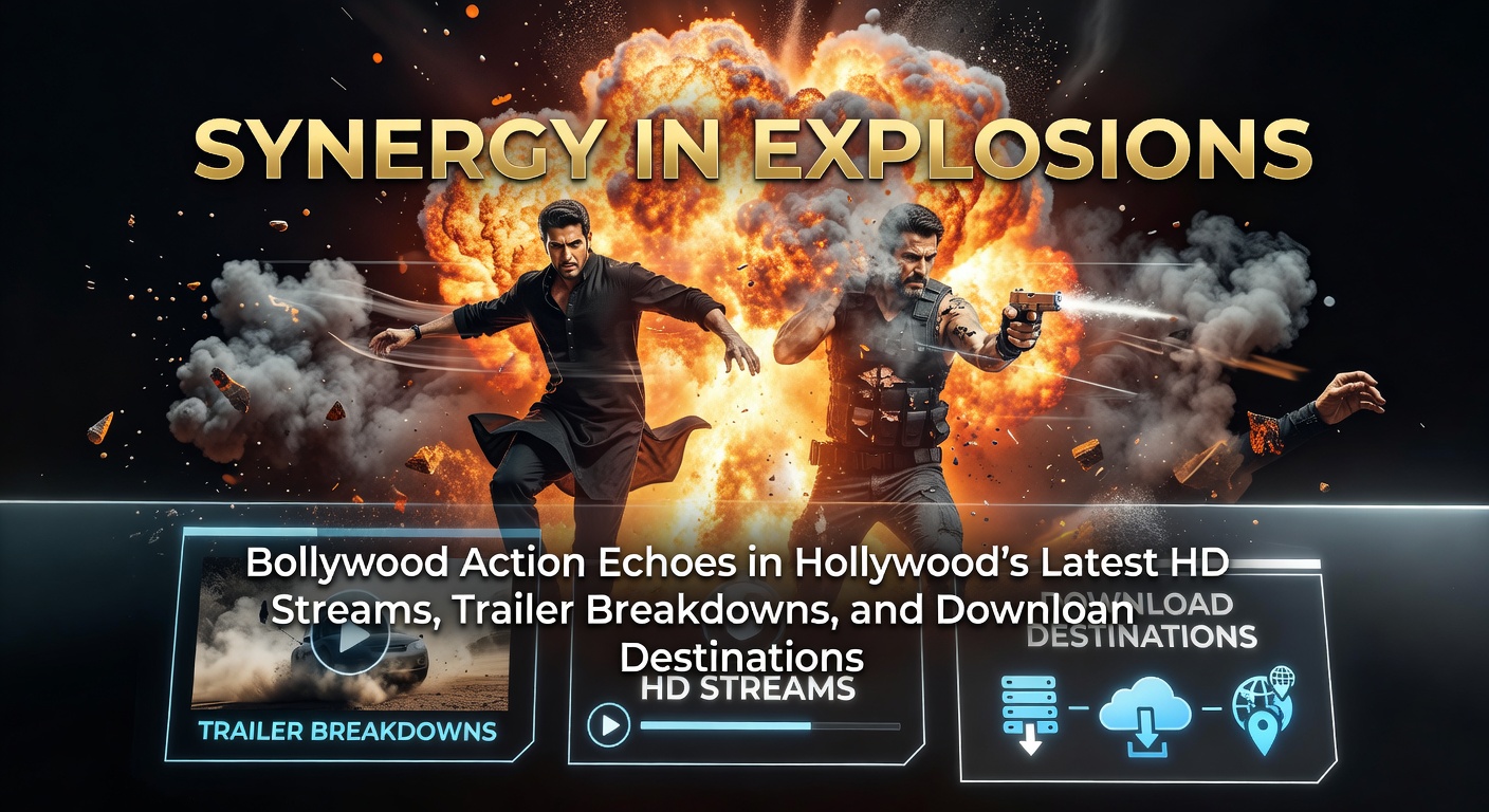 Vibrant Bollywood-style explosion merging with Hollywood blockbuster stunt in a high-octane chase sequence