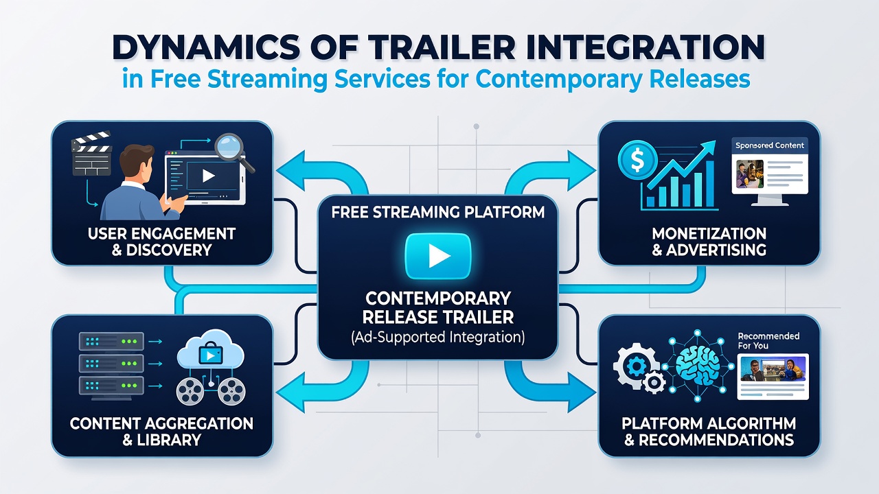 Free streaming service interface showing integrated movie trailers for recent releases