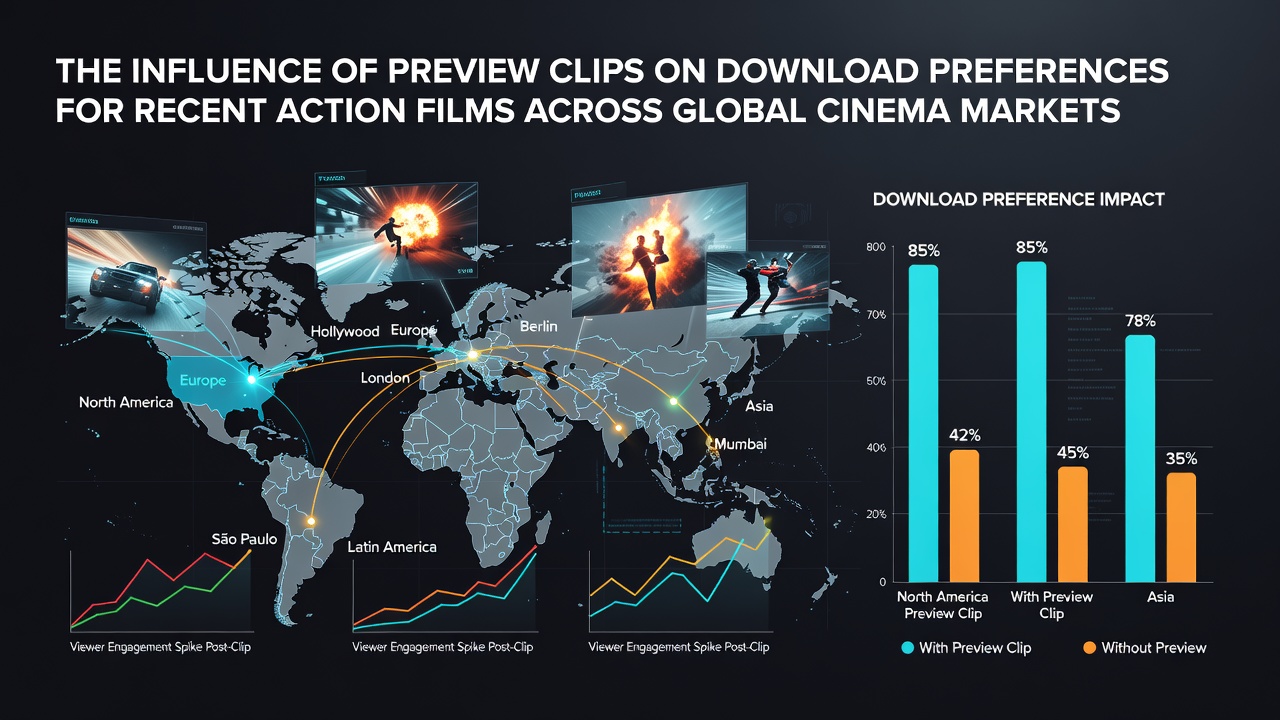 Global cinema markets showing preview clip engagement on digital platforms for recent action films
