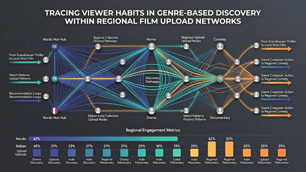 Data visualization of genre flow patterns across regional film networks with user habit timelines