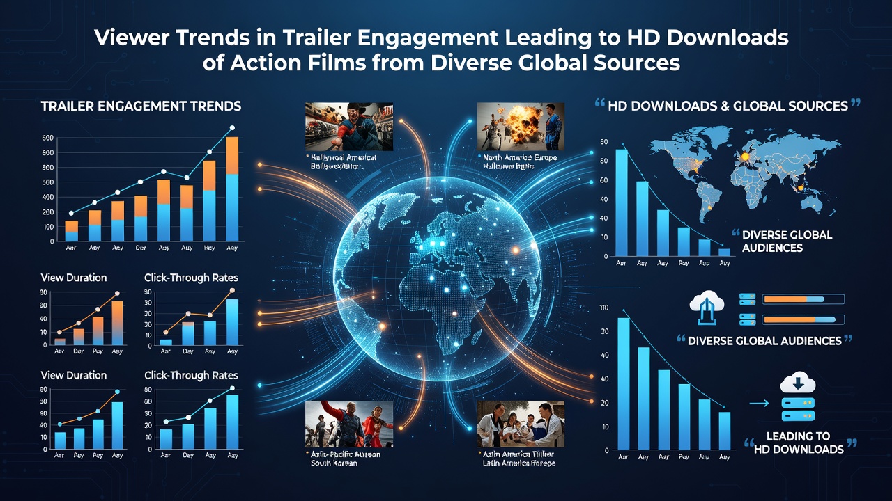 Global audiences engaging with action film trailers on various devices